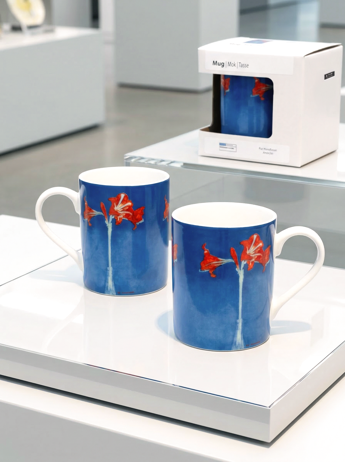 Two Amaryllis porcelain art mugs by Piet Mondrian – museum-licensed Dutch Masters gift for art lovers from ArtyGifts