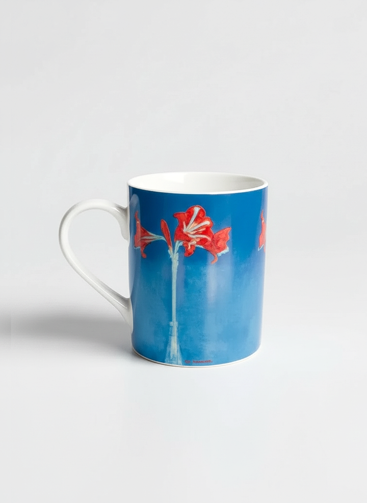Mondrian Amaryllis porcelain mug side view – art gift, ArtyGifts museum shop