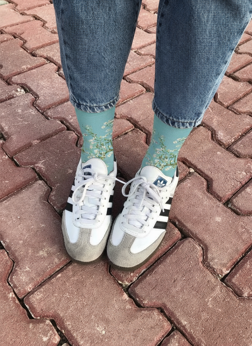 Art Socks Almond Blossom Vincent van Gogh – lifestyle shot | ArtyGifts
