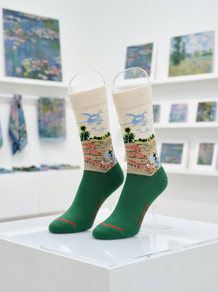 Art Socks Field with Poppies Claude Monet – displayed in museum shop | ArtyGifts
