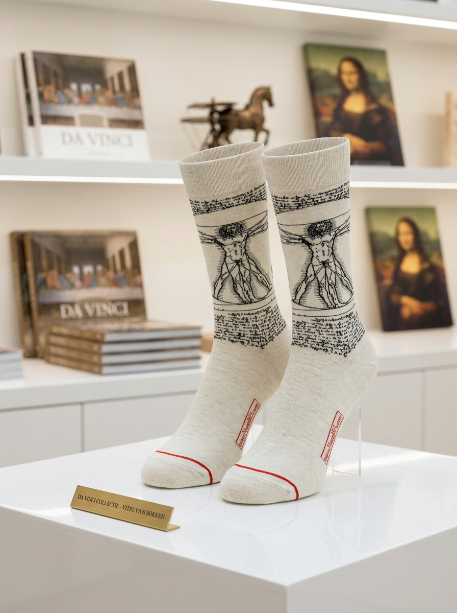 Art Socks Vitruvian Man Leonardo da Vinci – displayed in museum shop | ArtyGifts
