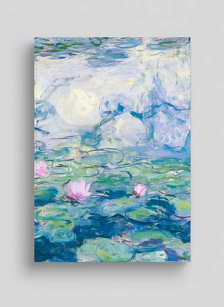 Monet Water Lilies tea towel set of 2 displayed in museum gallery setting
