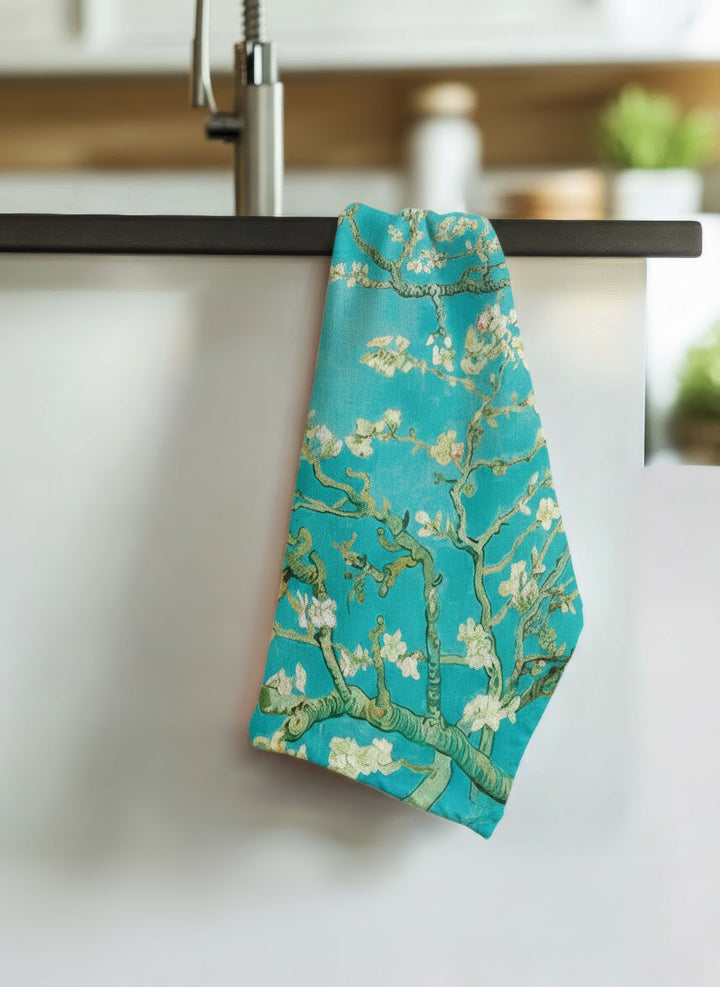 Almond Blossom tea towel set of 2 by Vincent van Gogh – museum lifestyle display | ArtyGifts
