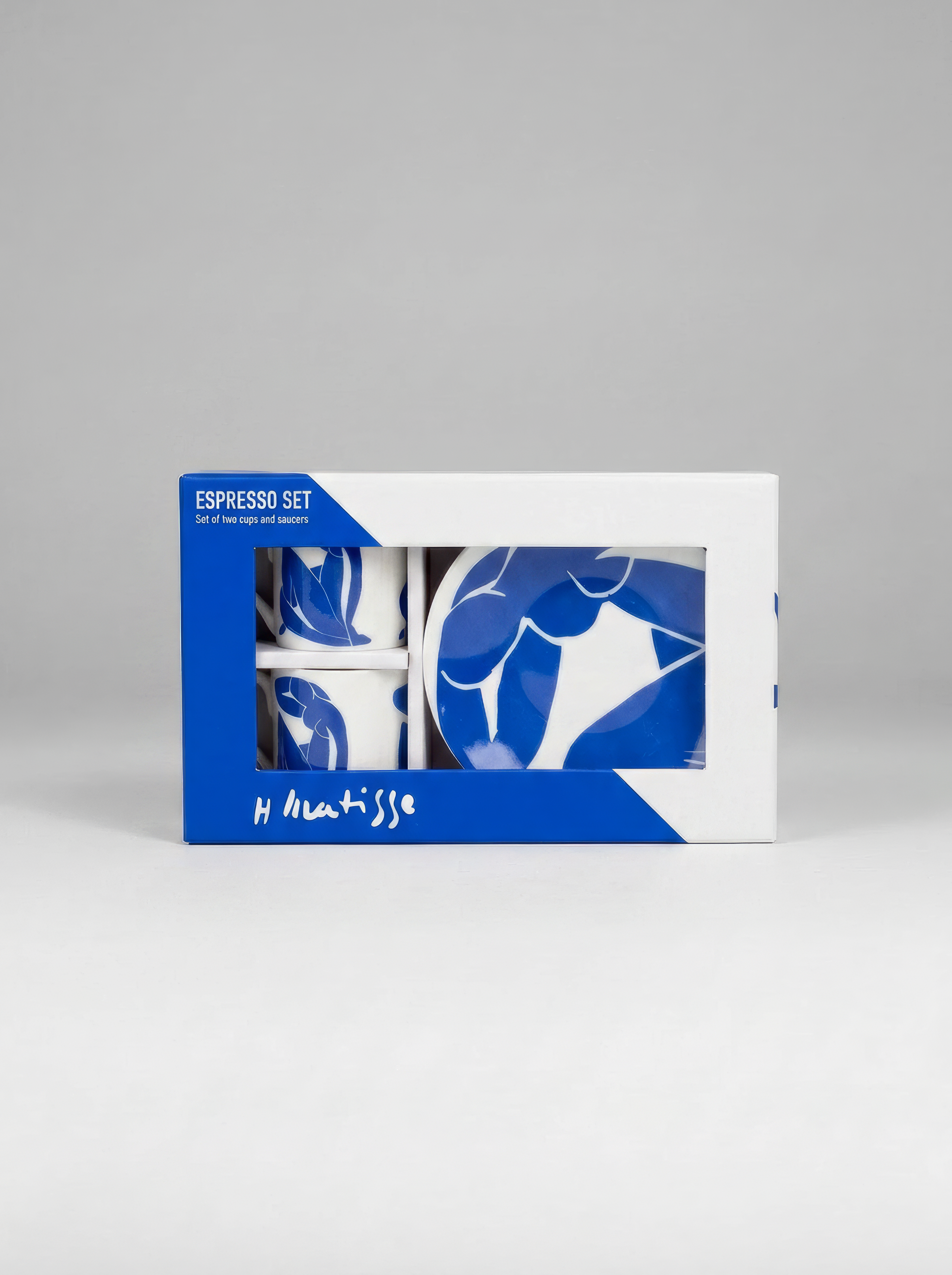 ArtyGifts close-up of gift box for The Blue Figure Matisse espresso set – museum quality gift