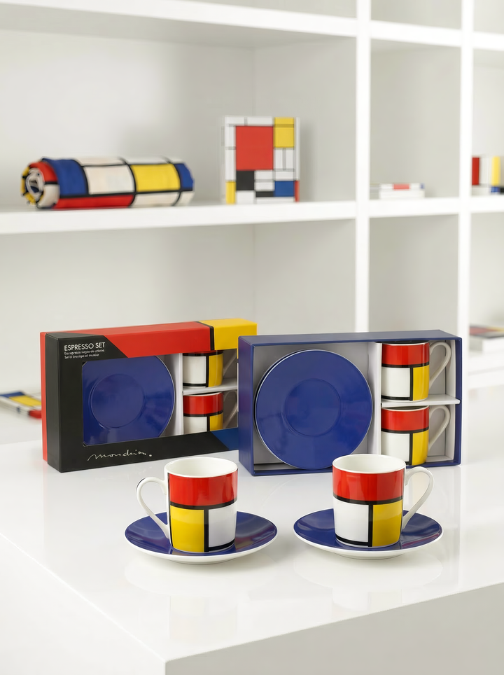 ArtyGifts Composition Mondrian espresso set for 2 with gift box and cups – store display
