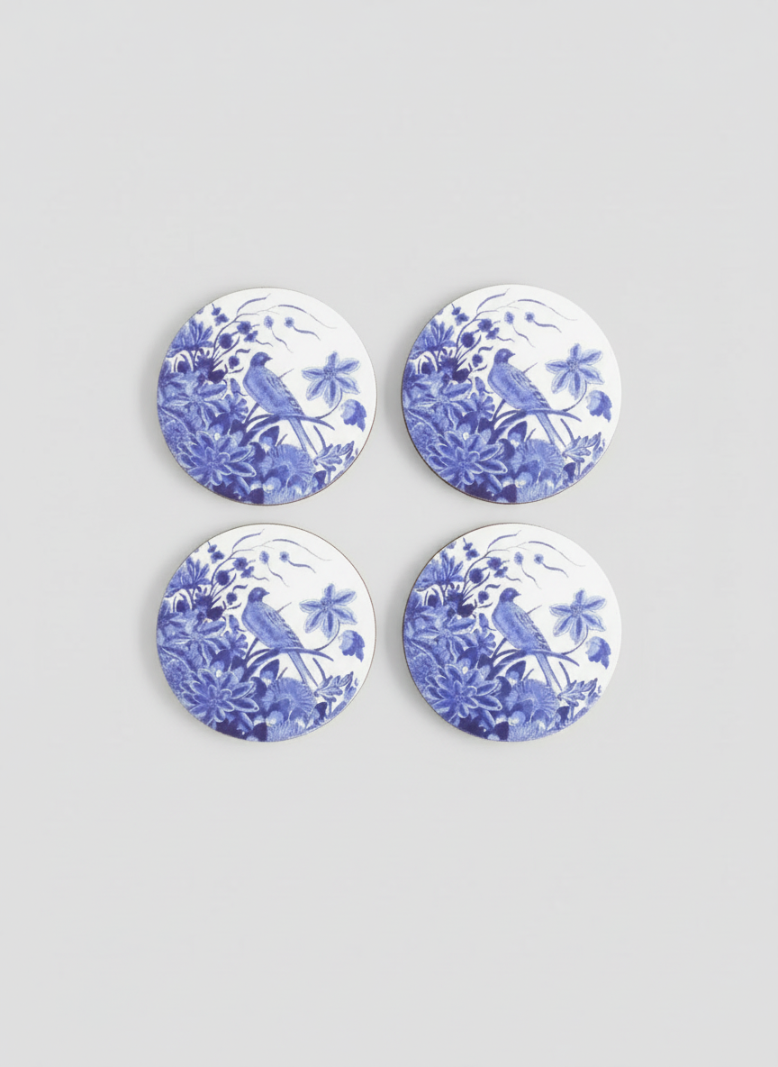 Coaster Set of 4, Delft Blue Birds, Rijksmuseum