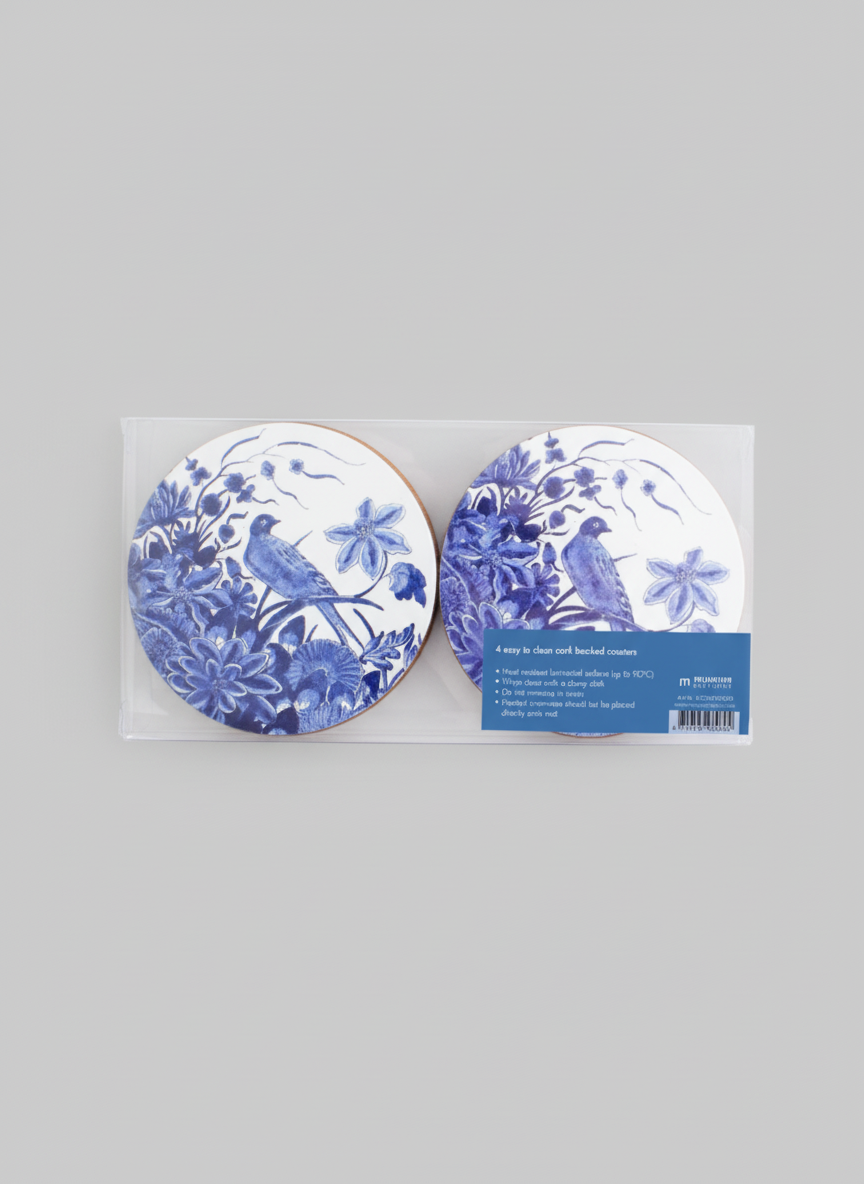 Coaster Set of 4, Delft Blue Birds, Rijksmuseum