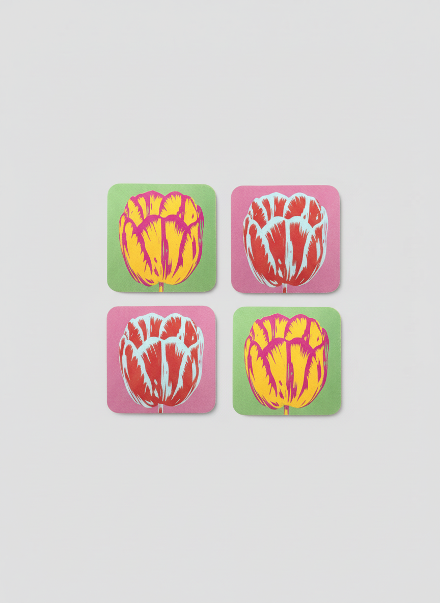 Coaster Set of 4, Modern Tulips