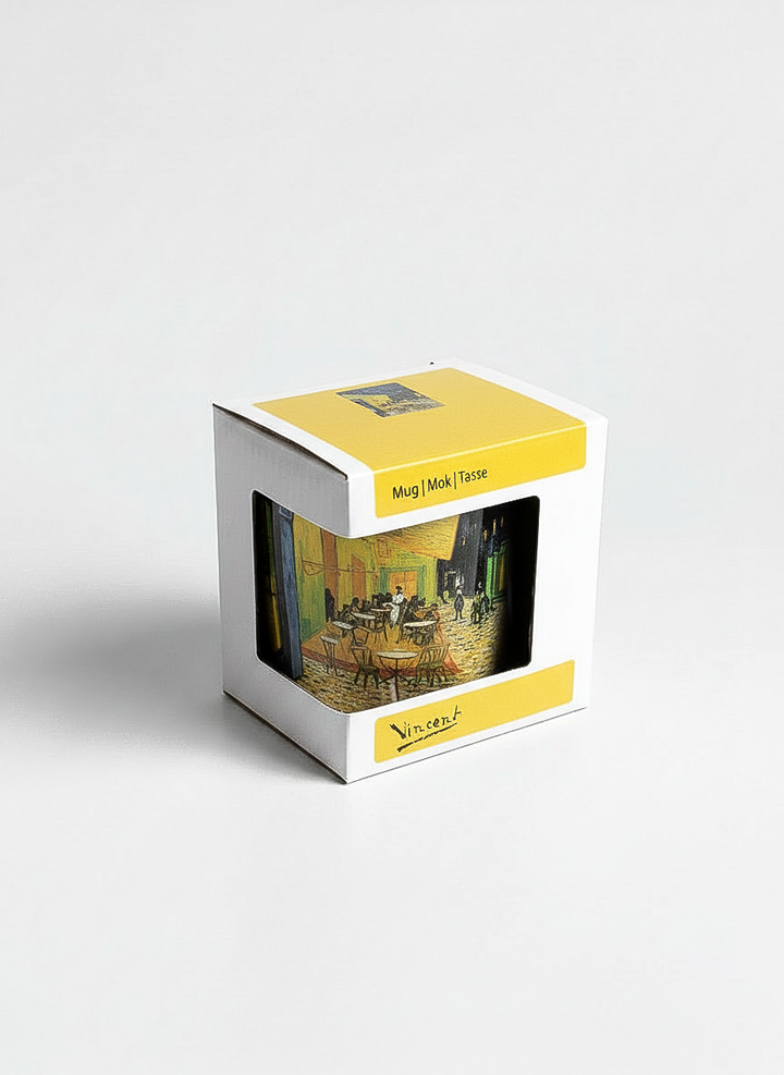 Van Gogh Café Terrace at Night mug gift box – yellow eco-friendly packaging, ArtyGifts