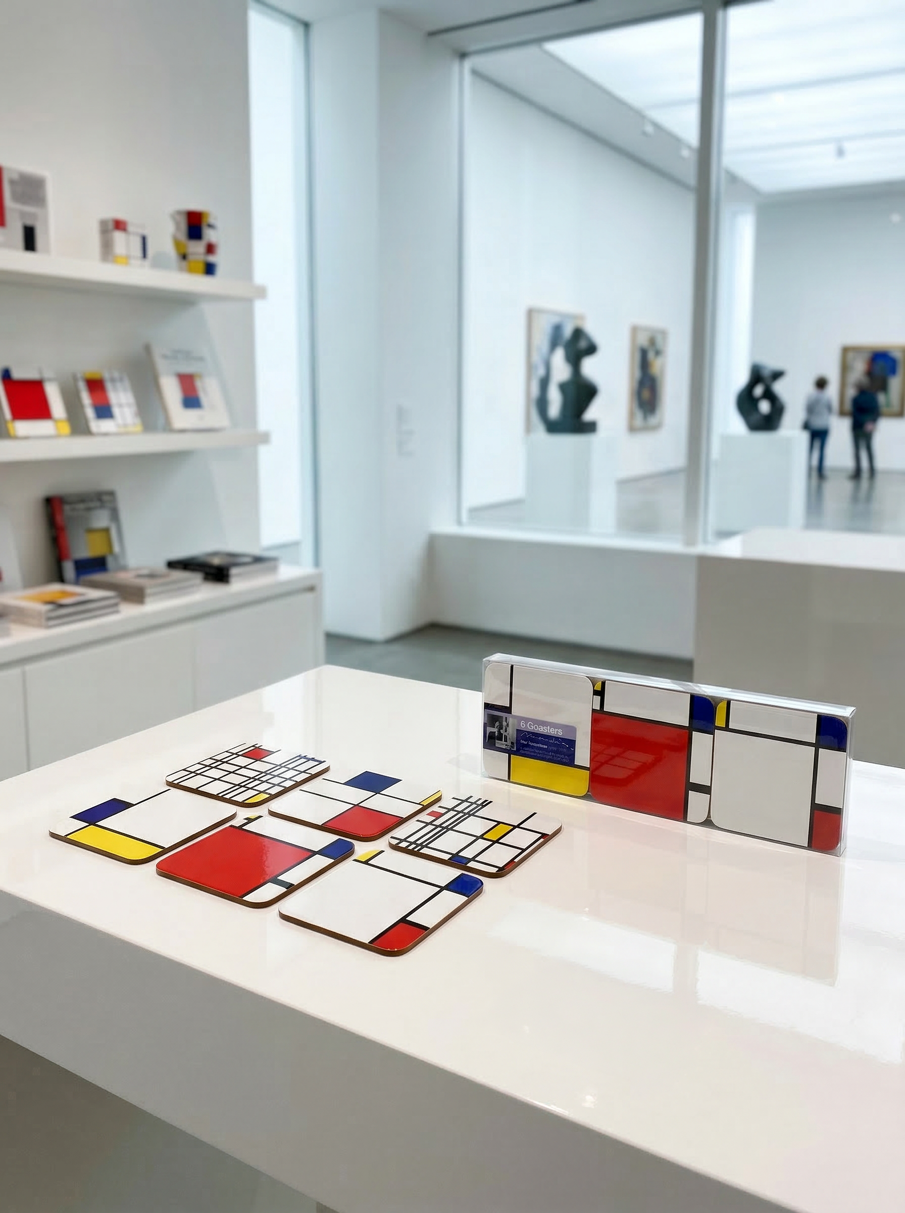 Coaster Set Composition Piet Mondrian – art coaster gift in eco-friendly packaging | ArtyGifts
