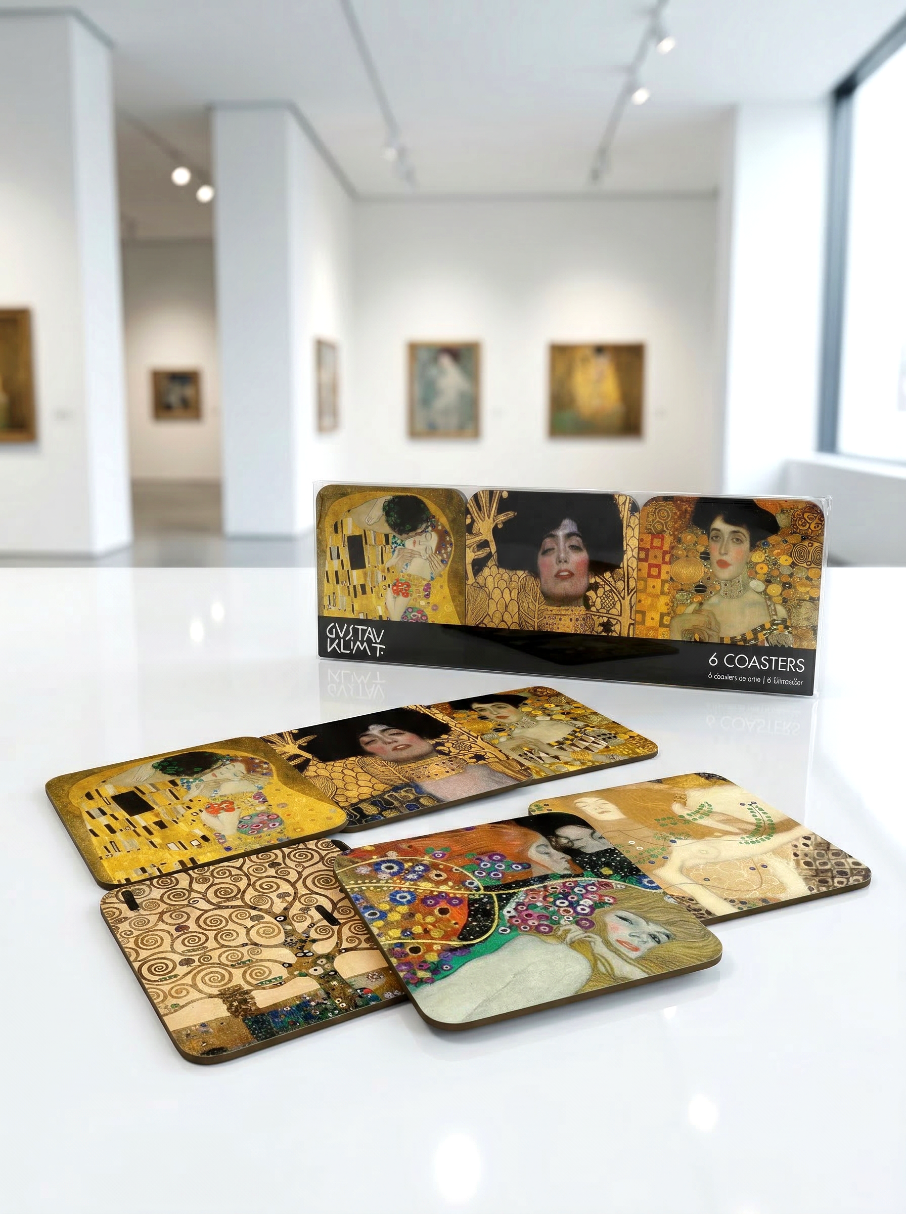 Coaster Set Masterpieces Gustav Klimt – art coaster gift in eco-friendly packaging | ArtyGifts
