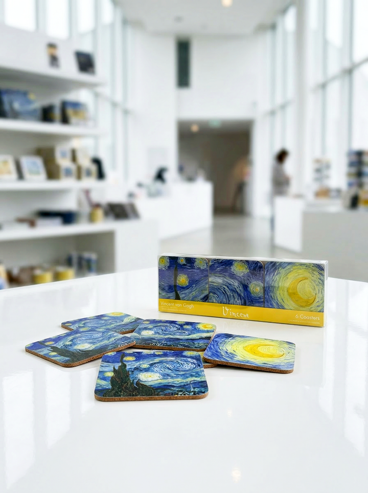 Coaster Set Starry Night Vincent van Gogh – art coaster gift in eco-friendly packaging | ArtyGifts
