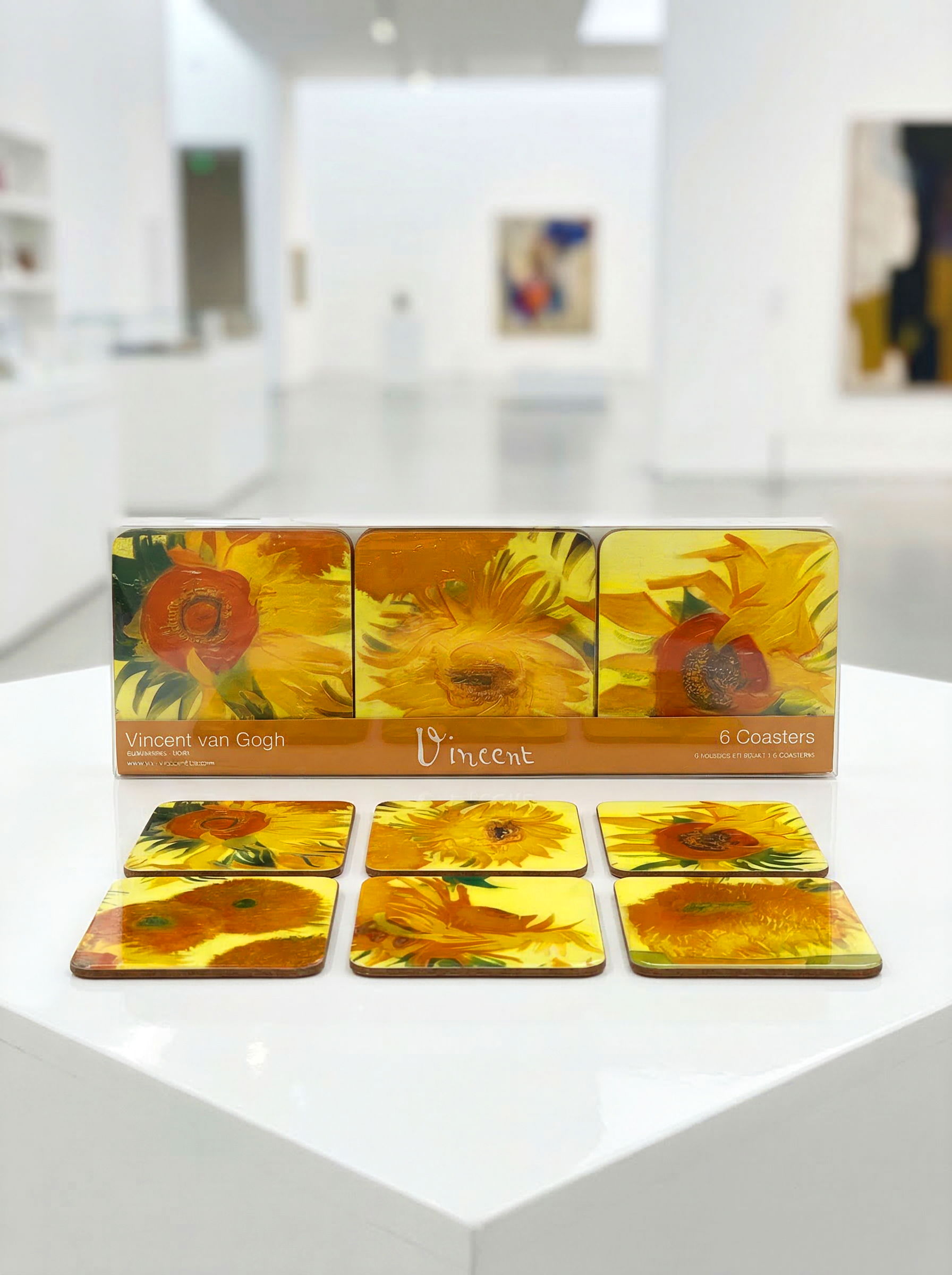 Coaster Set Sunflowers Vincent van Gogh – art coaster gift in eco-friendly packaging | ArtyGifts
