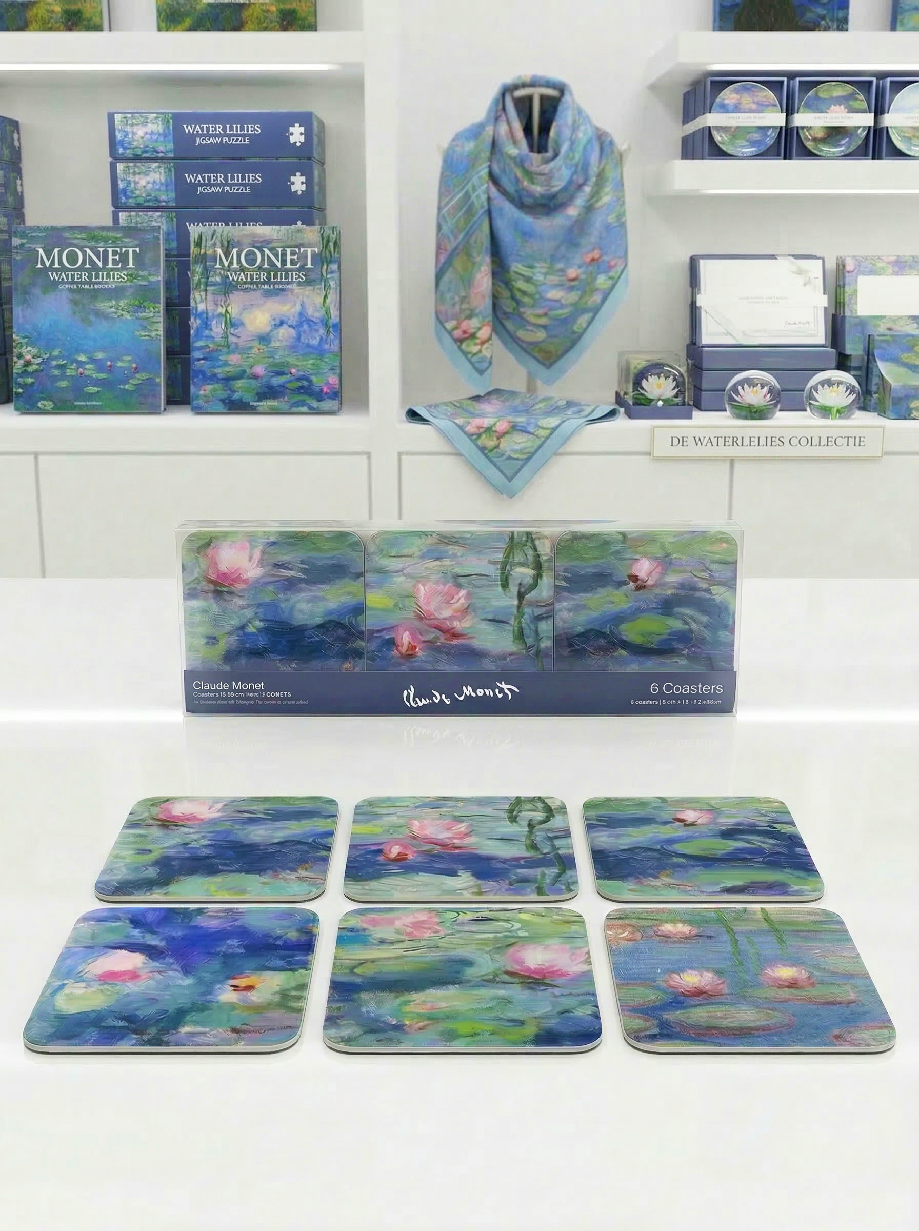 Coaster Set Water Lilies Claude Monet – art coaster gift in eco-friendly packaging | ArtyGifts
