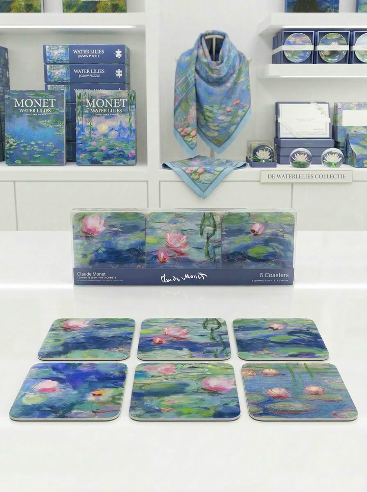 Coaster Set Water Lilies Claude Monet – art coaster gift in eco-friendly packaging | ArtyGifts
