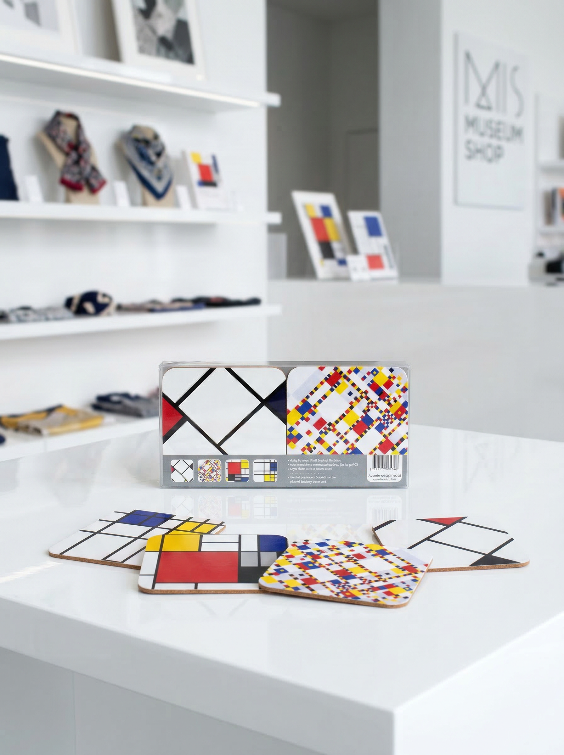 Coaster Set of 4 Composition Piet Mondrian – art coaster gift in eco-friendly packaging | ArtyGifts
