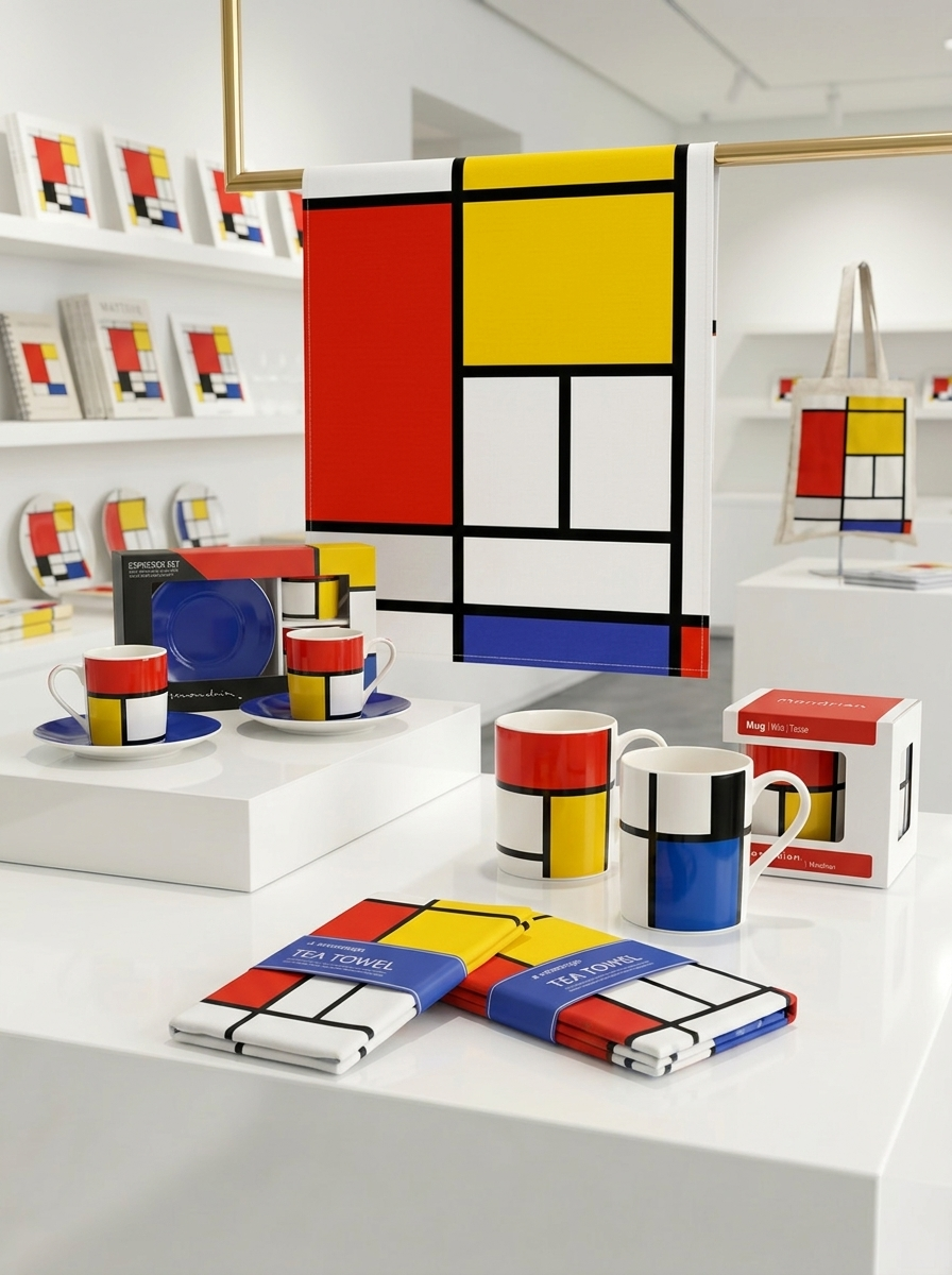 Coffee and Tea Kitchen Gift Set Composition Red Blue and Yellow Piet Mondrian – art kitchen gift | ArtyGifts
