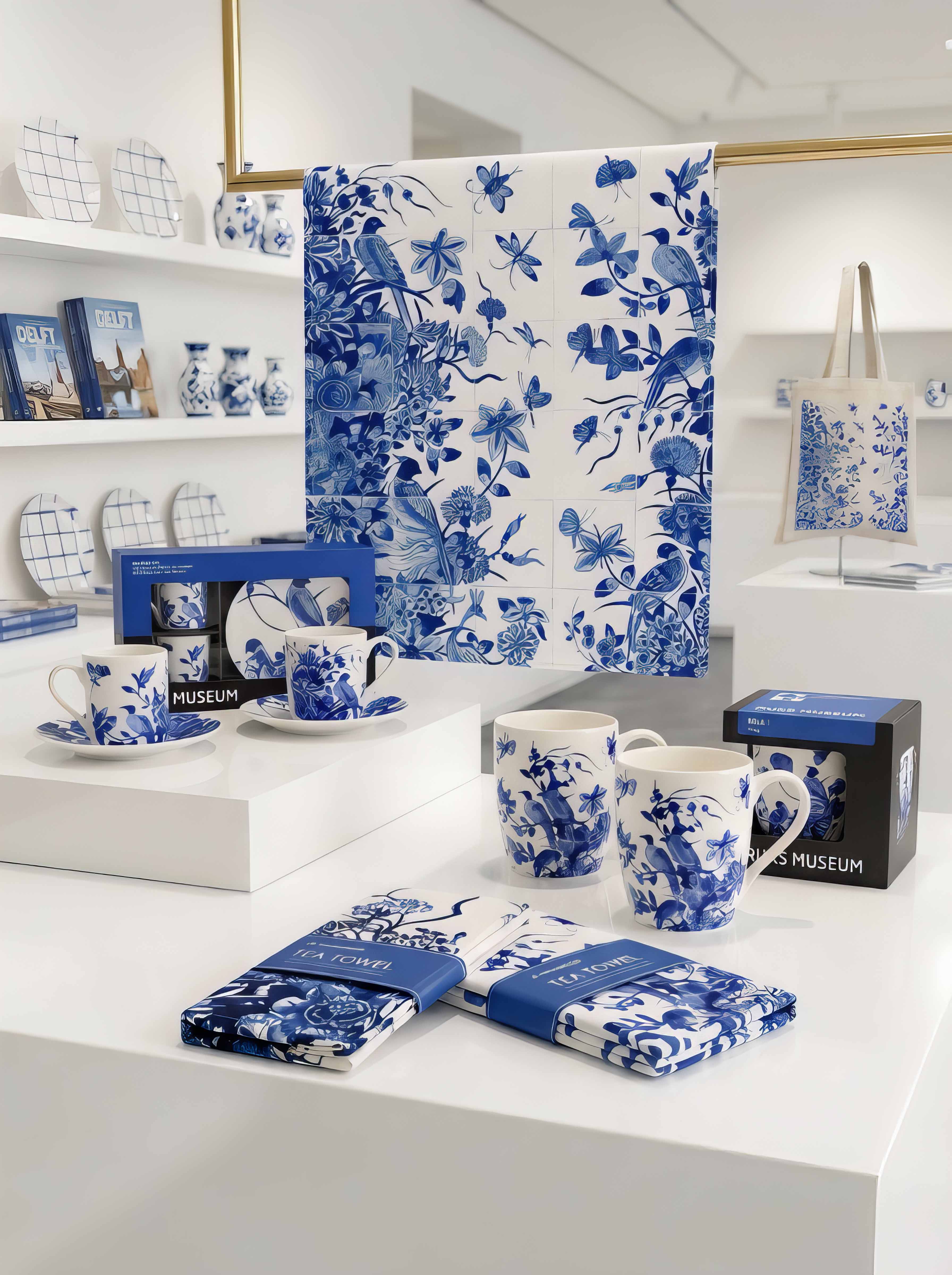 Coffee and Tea Kitchen Gift Set Delft Blue Birds – mug, espresso set and gift box in Rijksmuseum shop | ArtyGifts
