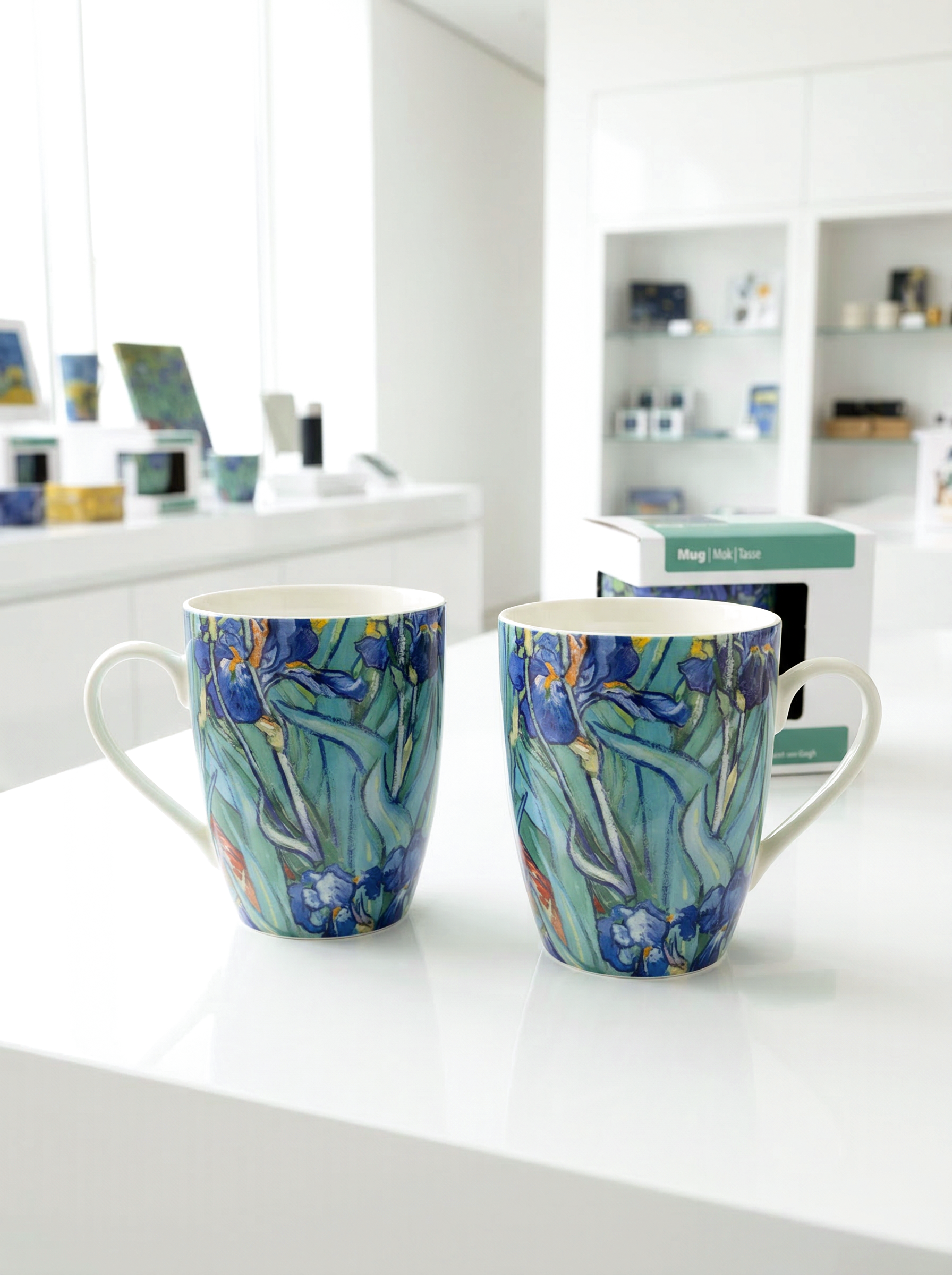 Two porcelain mugs with the Irises design by Vincent van Gogh — ArtyGifts
