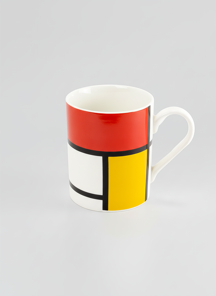Mondrian museum print Composition Red Blue Yellow art mug front view – premium Mondrian museum print from ArtyGifts