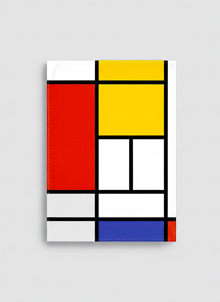Mondrian museum gift Composition Red Blue Yellow art tea towel flat lay – premium Mondrian museum gift from ArtyGifts