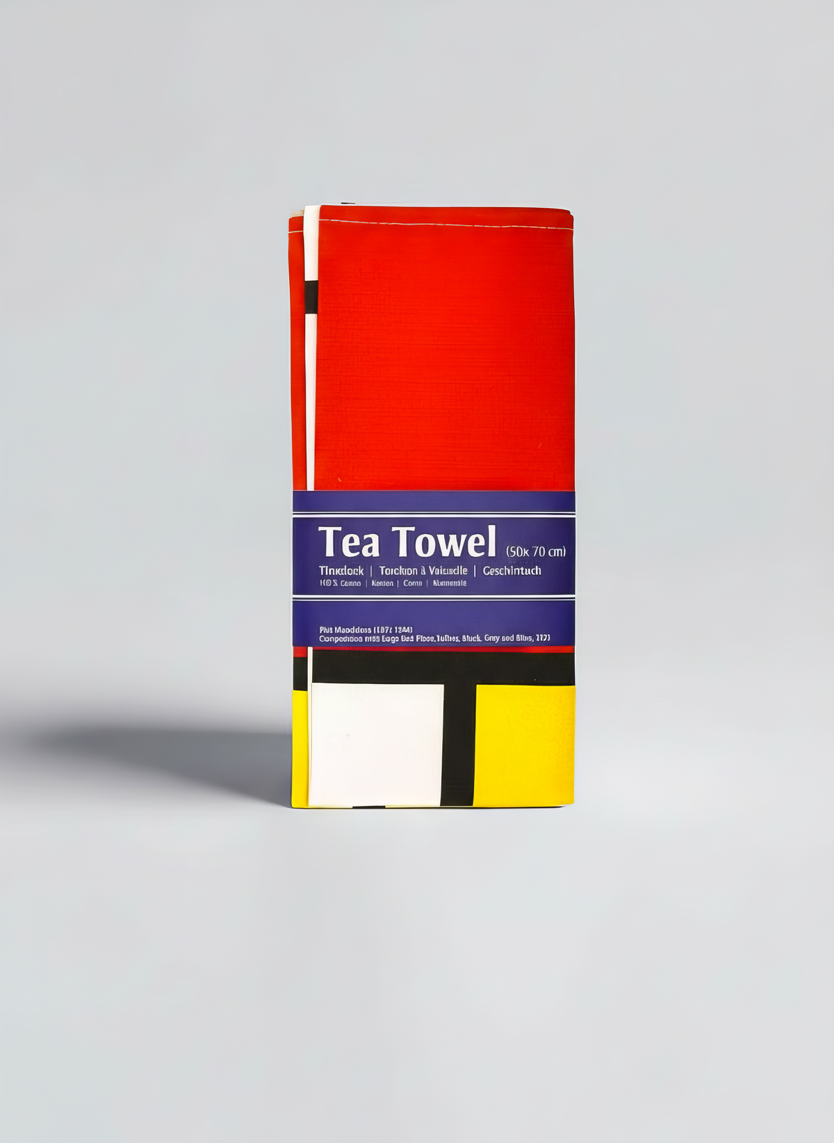 Mondrian museum gift Composition Red Blue Yellow art tea towel in packaging – museum-licensed Mondrian gift from ArtyGifts