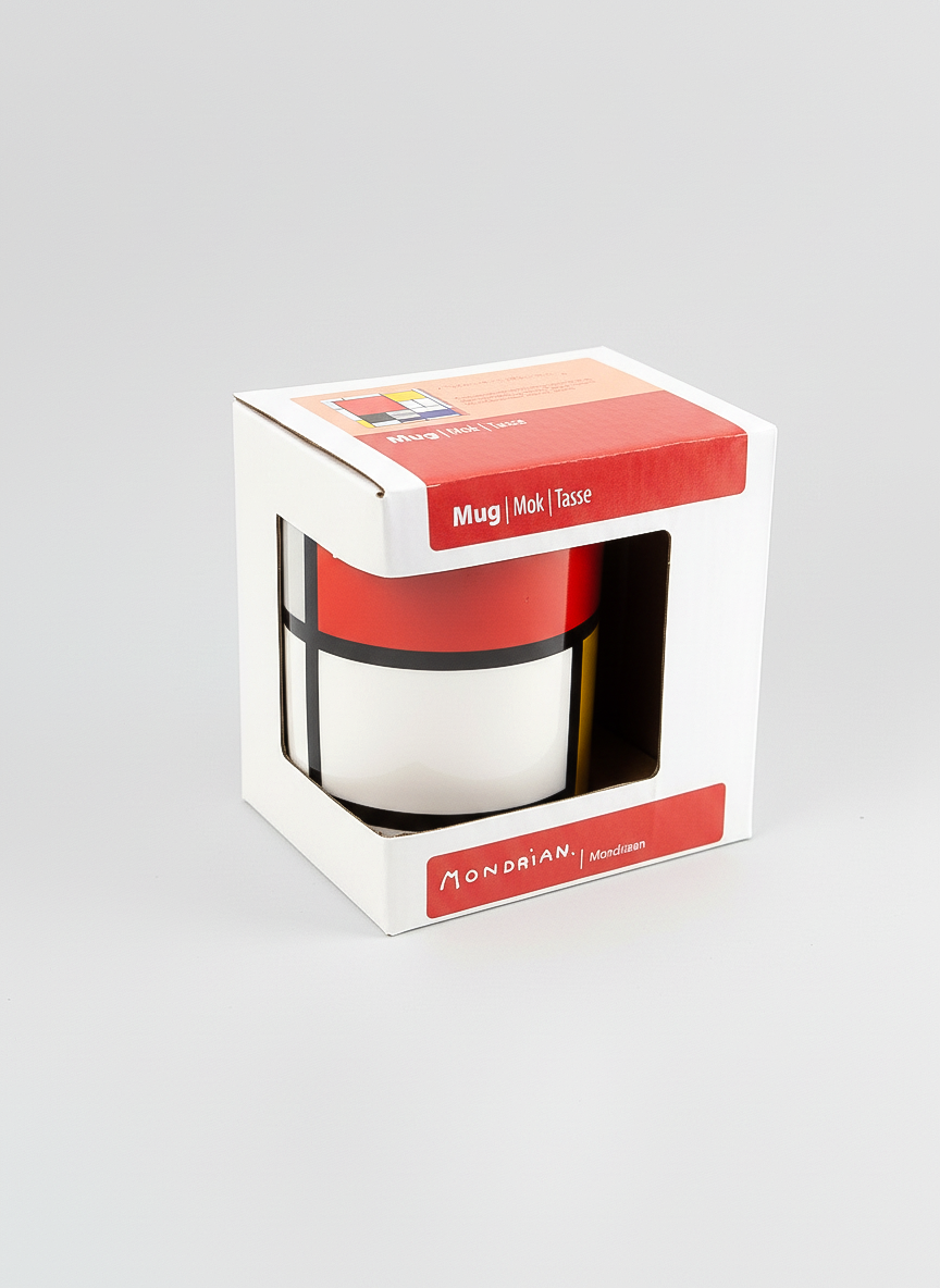 Mondrian Composition Red Blue and Yellow mug gift box – red eco-friendly packaging, ArtyGifts