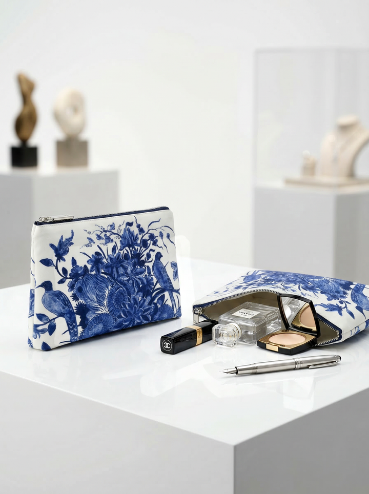 Cosmetic & Travel Bag Delft Blue Birds – displayed in museum shop | Rijksmuseum x ArtyGifts
