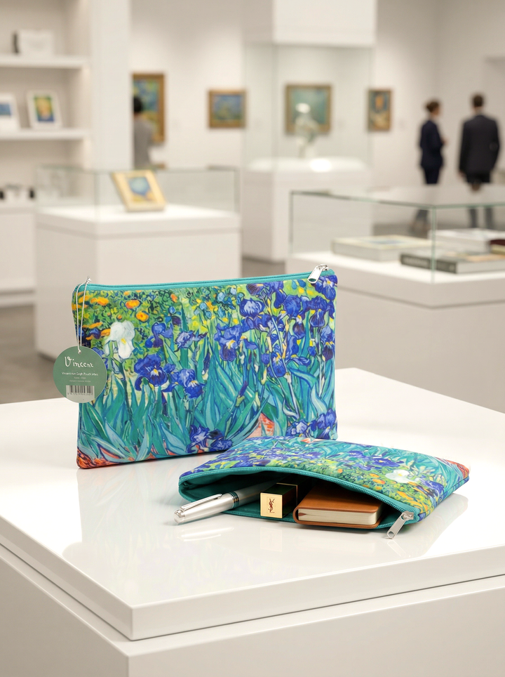 Cosmetic & Travel Bag Irises Vincent van Gogh – displayed in museum shop | ArtyGifts
