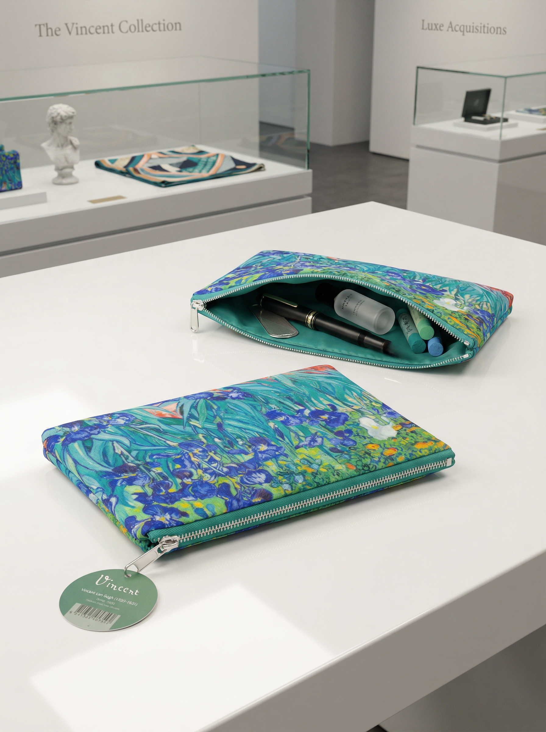 Cosmetic & Travel Bag Irises Vincent van Gogh – displayed in museum shop | ArtyGifts
