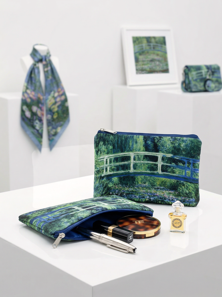 Cosmetic & Travel Bag Japanese Bridge Claude Monet – displayed in museum shop | ArtyGifts

