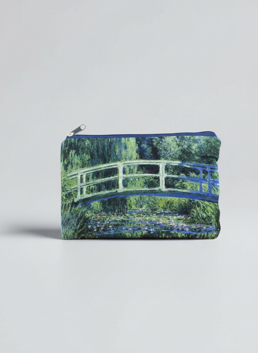Cosmetic & Travel Bag Japanese Bridge Claude Monet – art makeup bag detail | ArtyGifts
