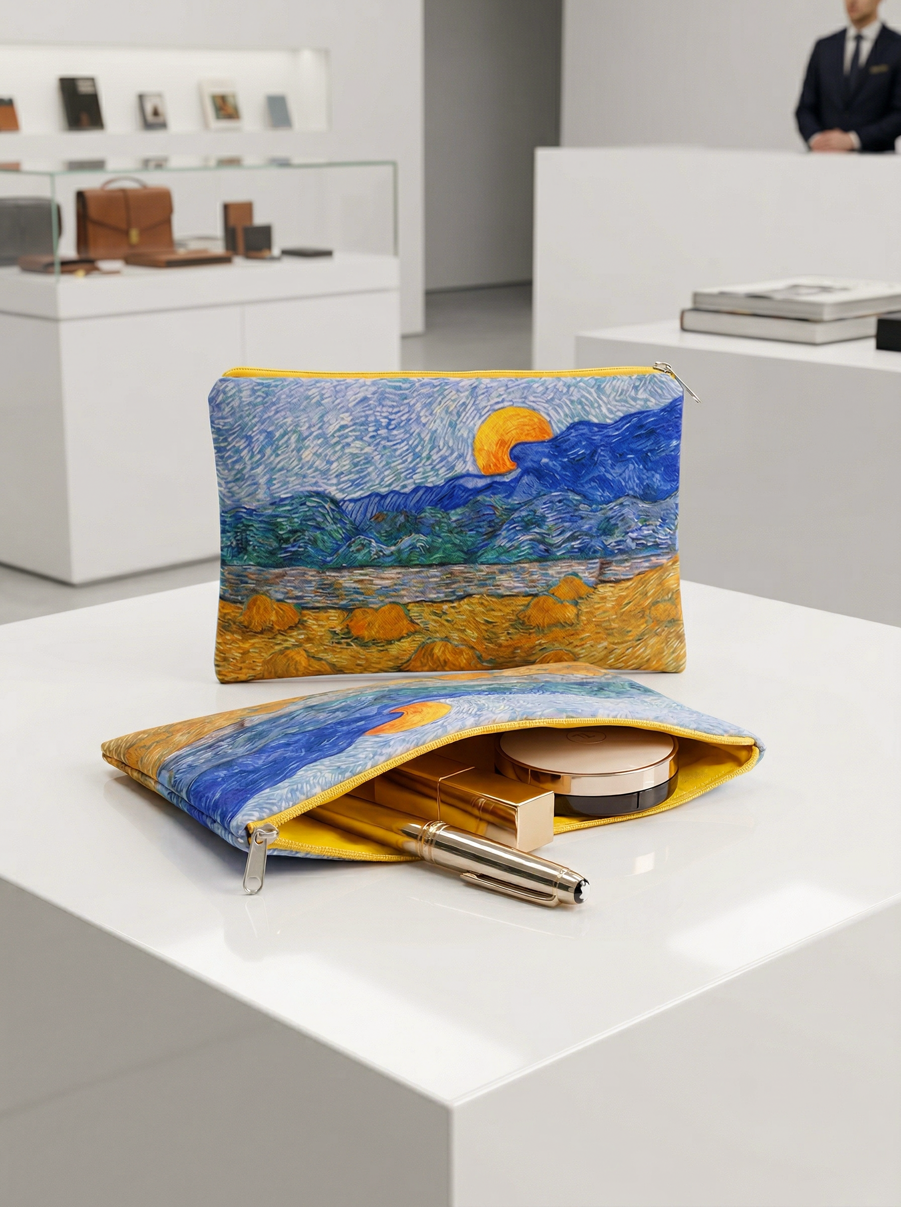 Cosmetic & Travel Bag Landscape with Wheat Sheaves Vincent van Gogh – displayed in museum shop | ArtyGifts
