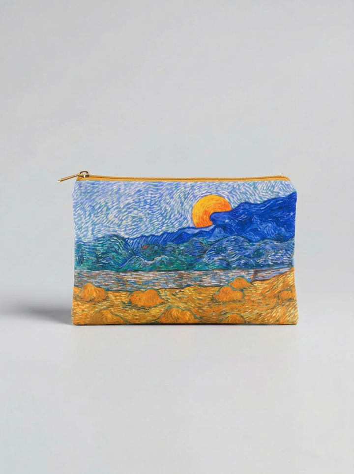 Cosmetic & Travel Bag Landscape with Wheat Sheaves Vincent van Gogh – art makeup bag detail | ArtyGifts
