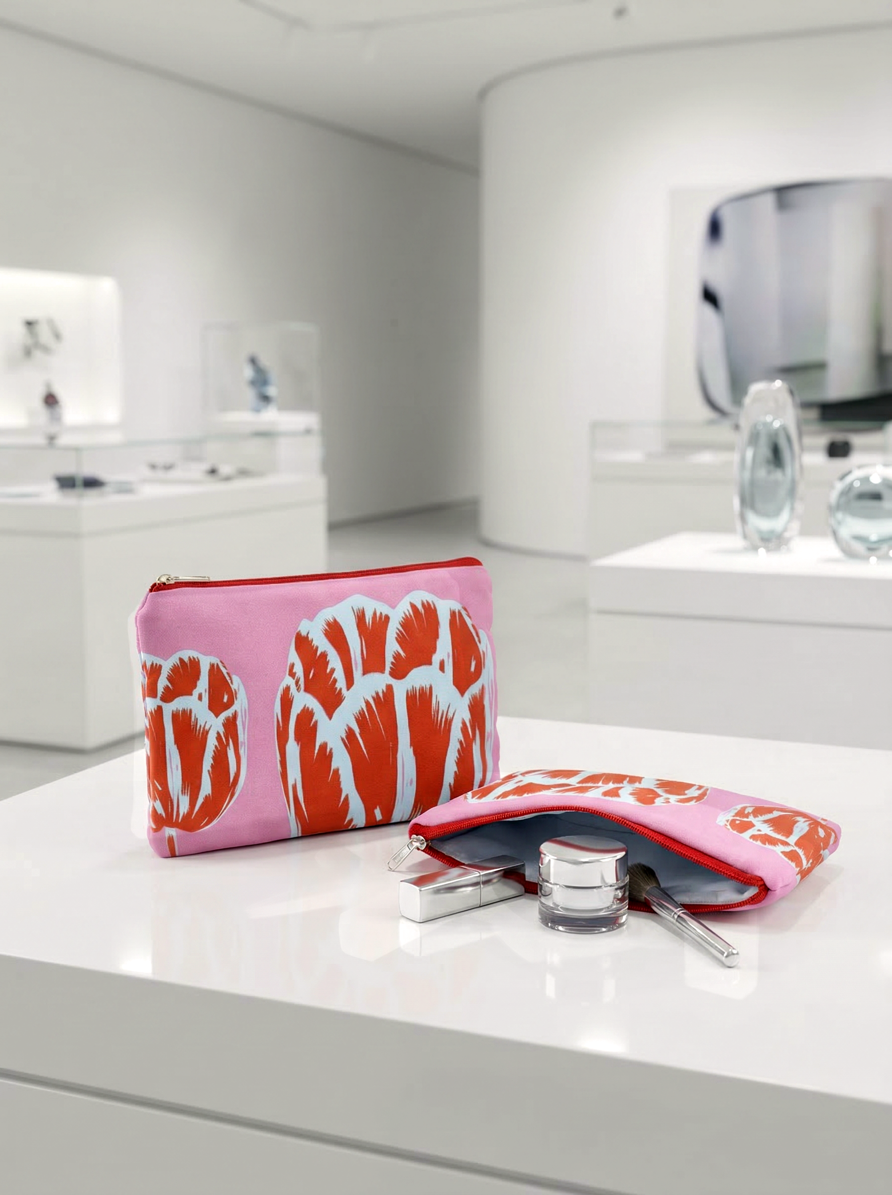 Cosmetic & Travel Bag Modern Tulip Red – displayed in museum shop | ArtyGifts
