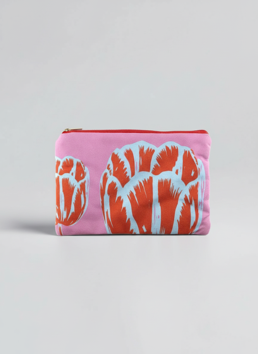 Cosmetic & Travel Bag Modern Tulip Red – art makeup bag detail | ArtyGifts
