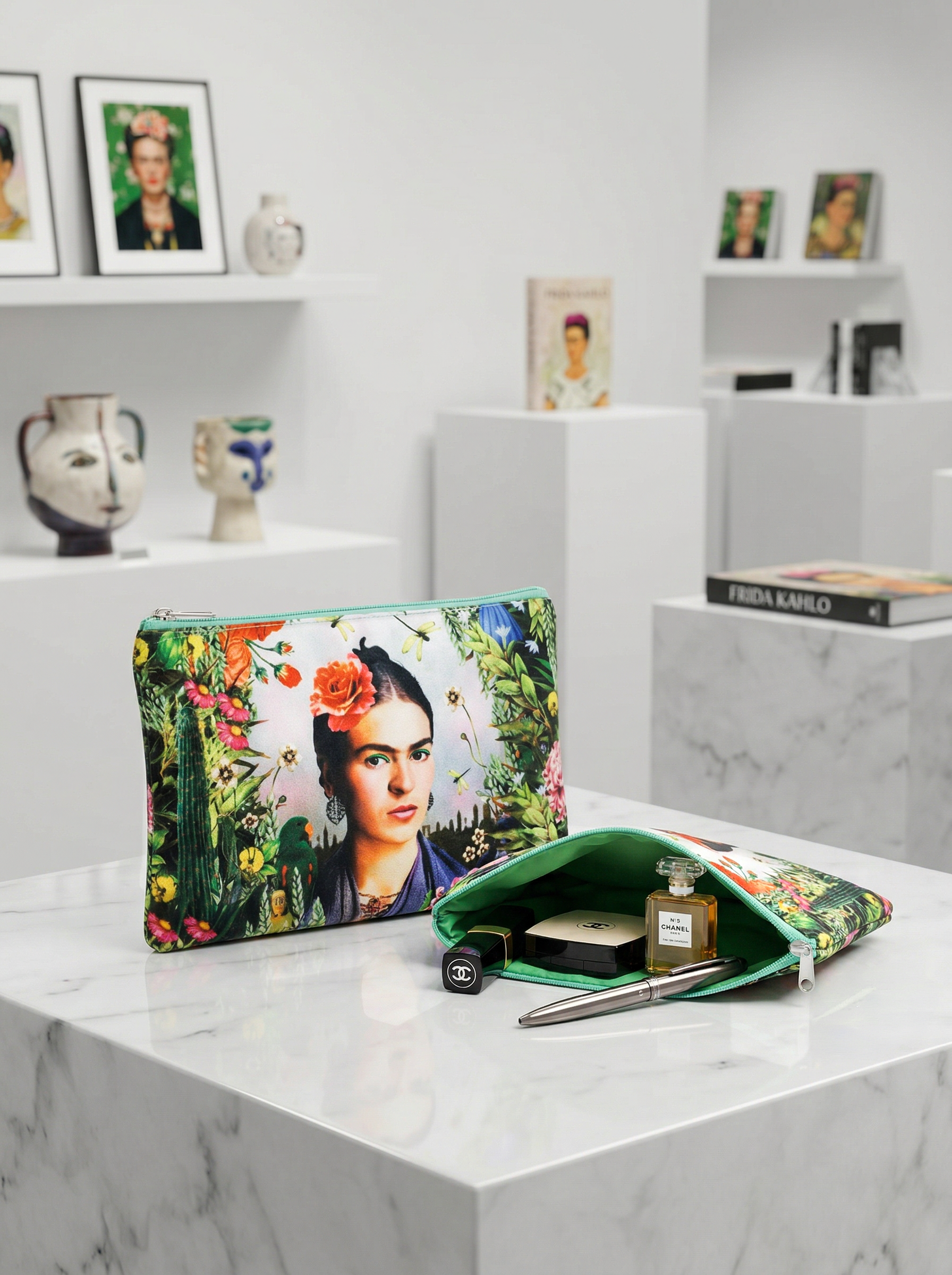 Cosmetic & Travel Bag Self Portrait Frida Kahlo – displayed in museum shop | ArtyGifts

