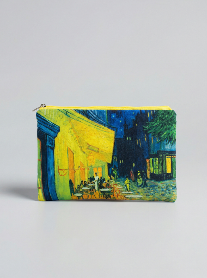 Cosmetic & Travel Bag Terrace of a Café at Night Vincent van Gogh – art makeup bag detail | ArtyGifts
