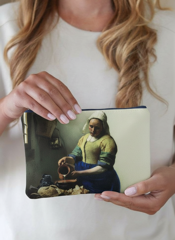 Cosmetic & Travel Bag The Milkmaid Johannes Vermeer – art makeup bag detail | ArtyGifts
