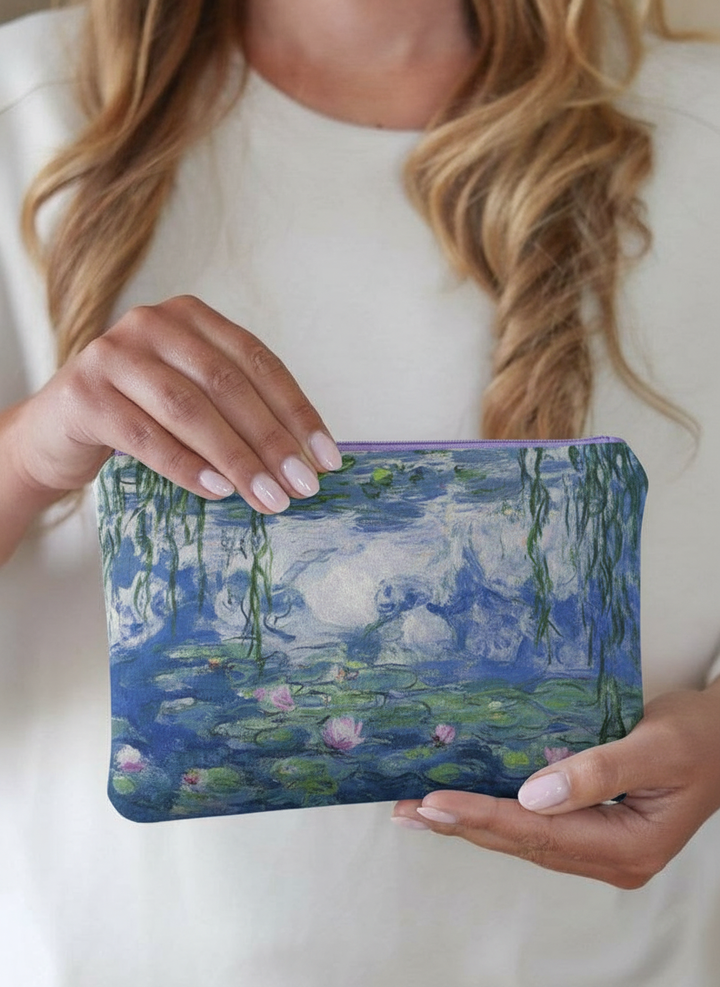 Cosmetic & Travel Bag Water Lilies Claude Monet – art makeup bag detail | ArtyGifts
