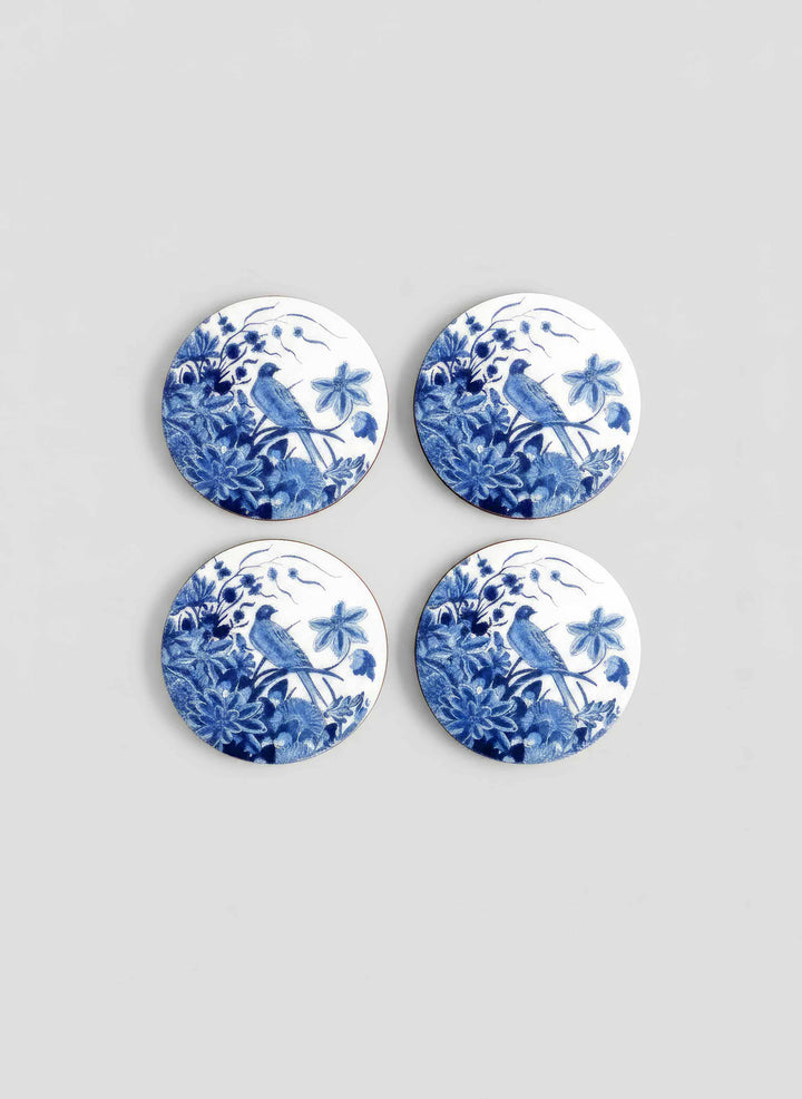 Set of 4 Delft Blue Birds round cork coasters Rijksmuseum — art souvenir gift for him or her | ArtyGifts