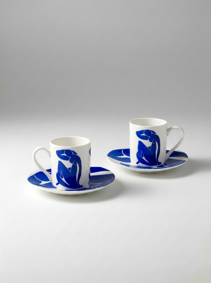 Matisse Blue Nude II espresso cup and saucer front view — museum-quality art gift by ArtyGifts
