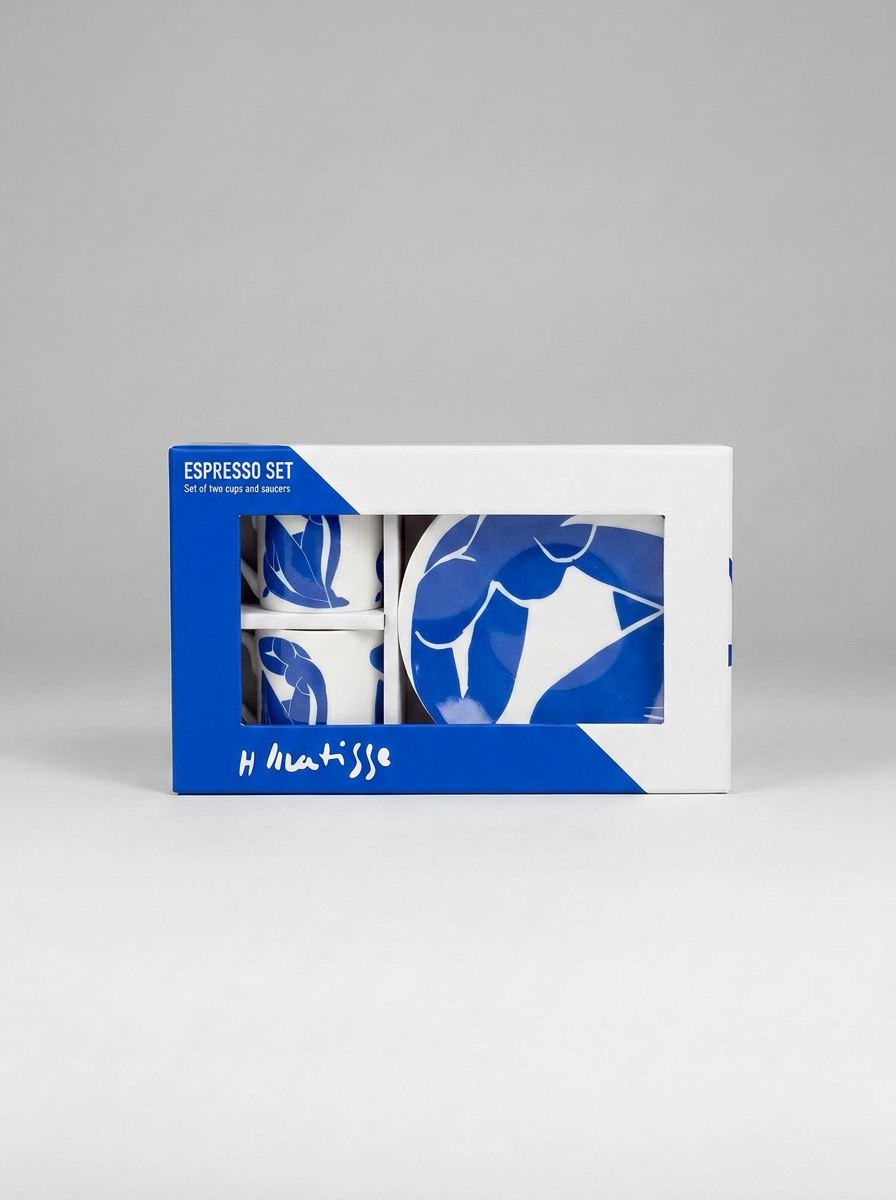 Matisse Blue Nude II espresso set with gift box — art souvenir by ArtyGifts
