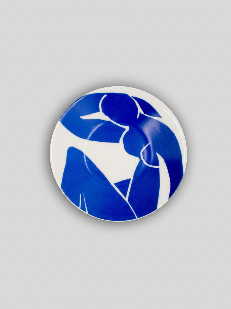Matisse Blue Nude II espresso saucer close-up — ceramic art gift by ArtyGifts
