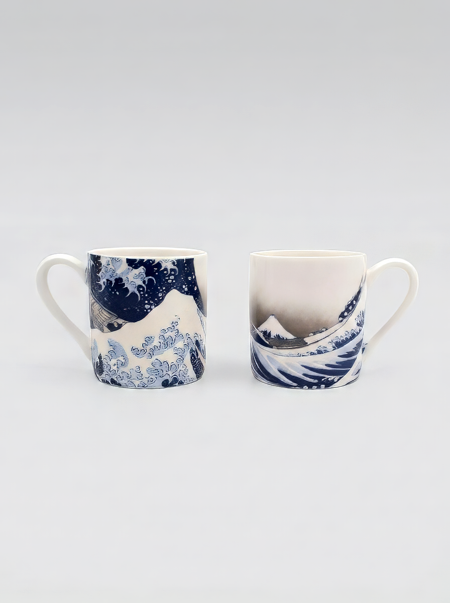 Close-up of espresso cup with The Great Wave illustration by Katsushika Hokusai — ArtyGifts
