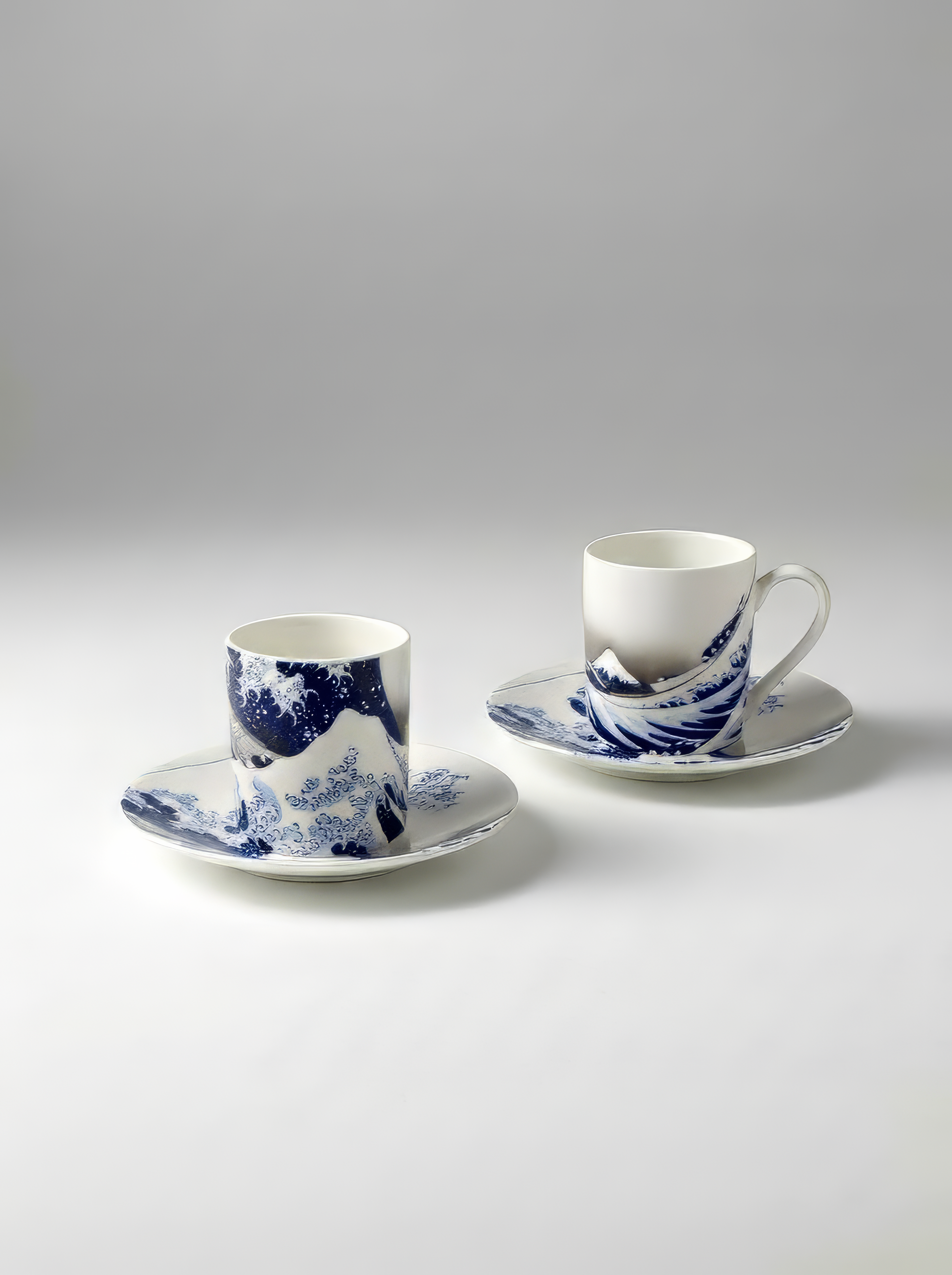 Espresso cup and saucer with The Great Wave print by Hokusai on white background — ArtyGifts
