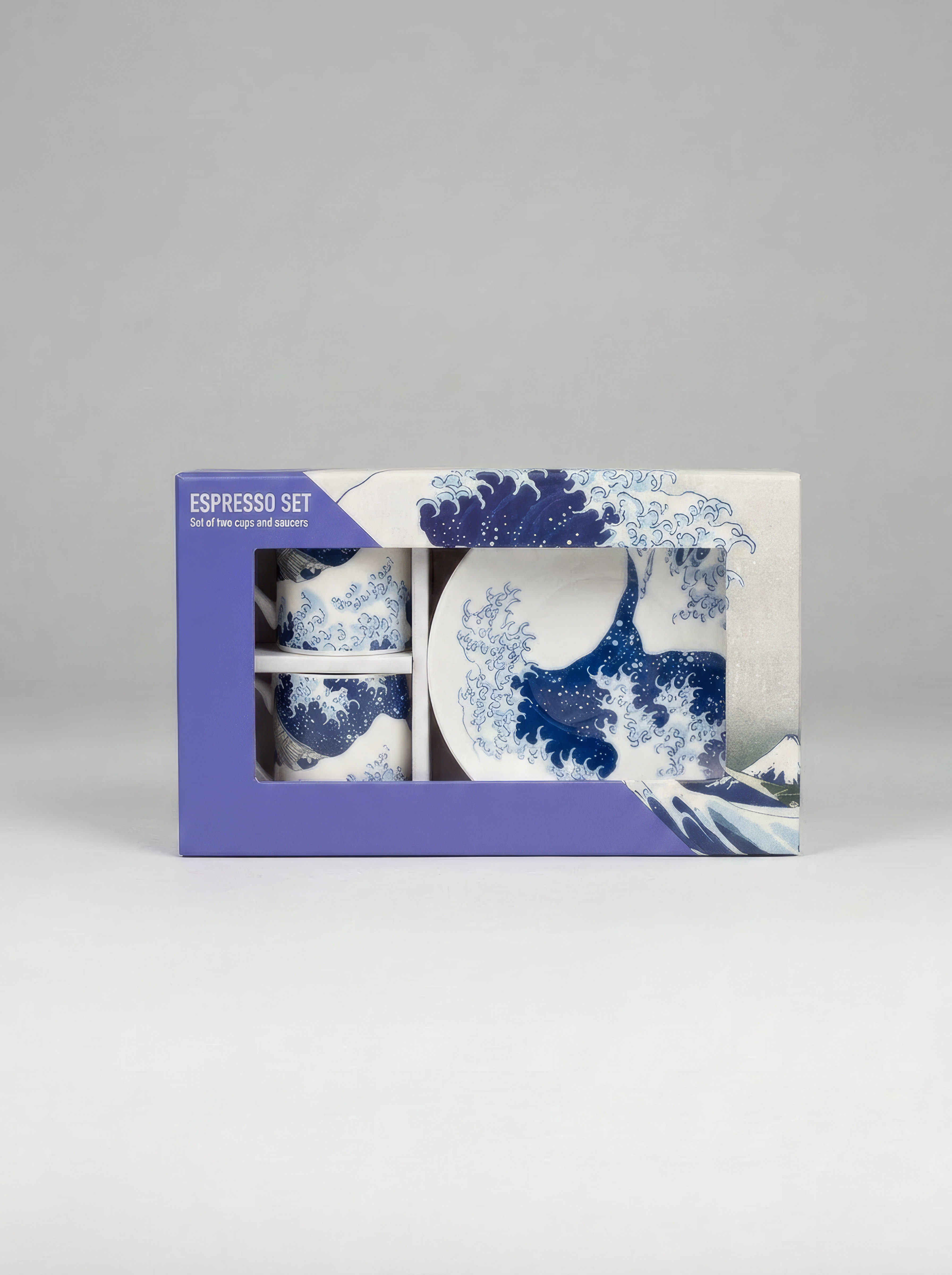 Gift box of the Hokusai Great Wave espresso set — museum art gift by ArtyGifts
