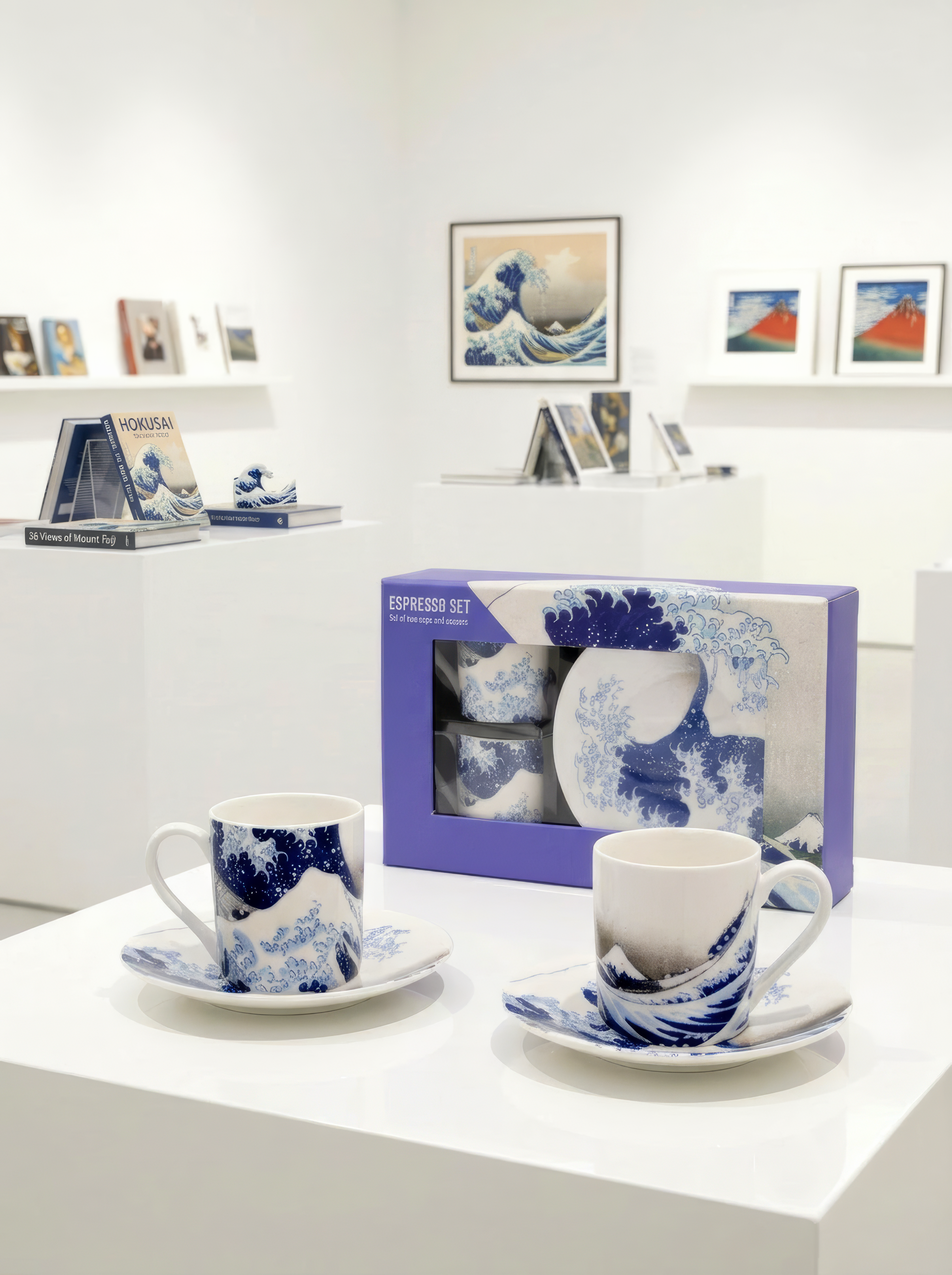 Espresso set The Great Wave Katsushika Hokusai with gift box in museum shop — ArtyGifts
