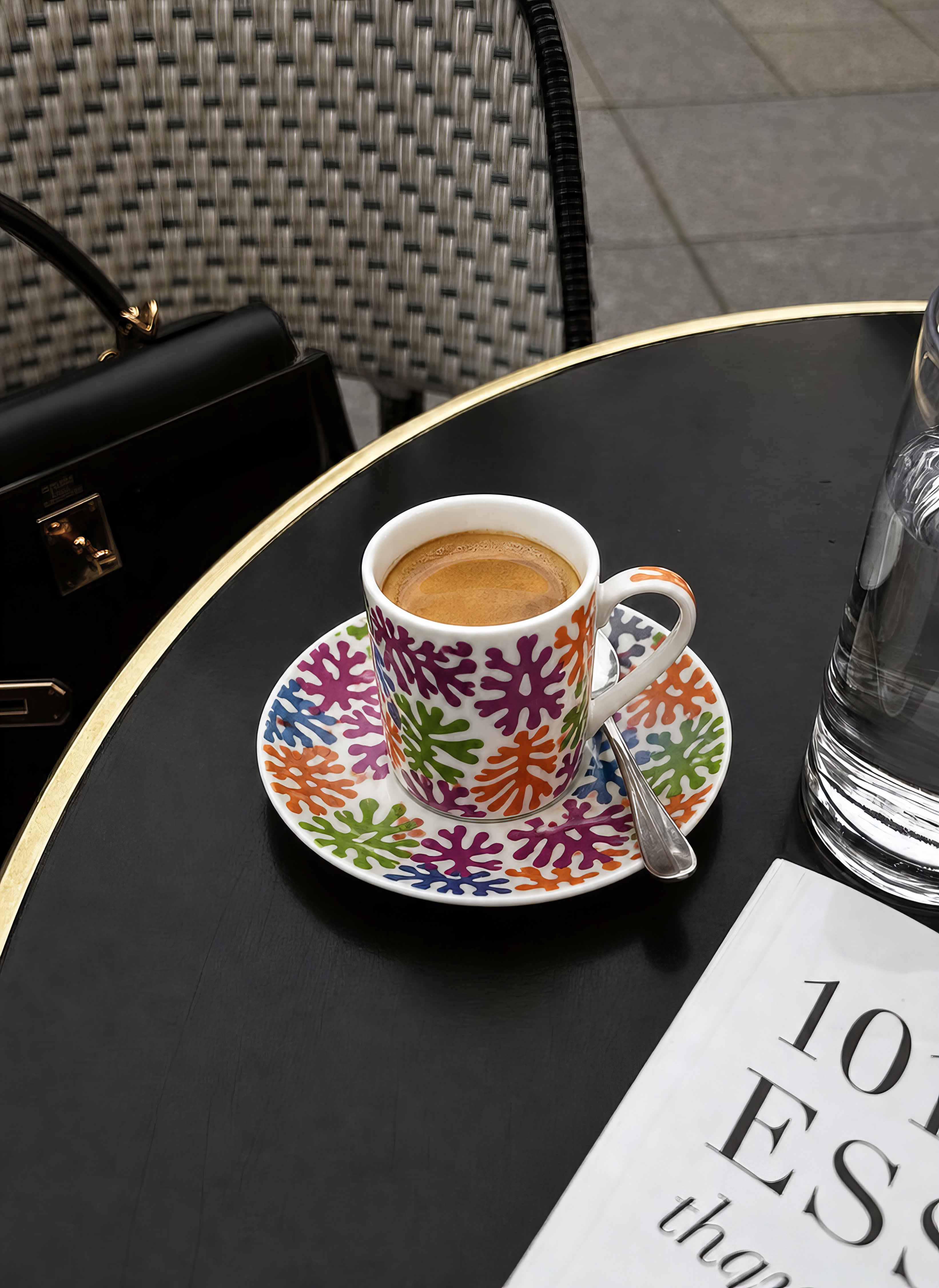 Porcelain Espresso Set of 2 The Parakeet and the Mermaid Henri Matisse – lifestyle outdoor terrace coffee | ArtyGifts
