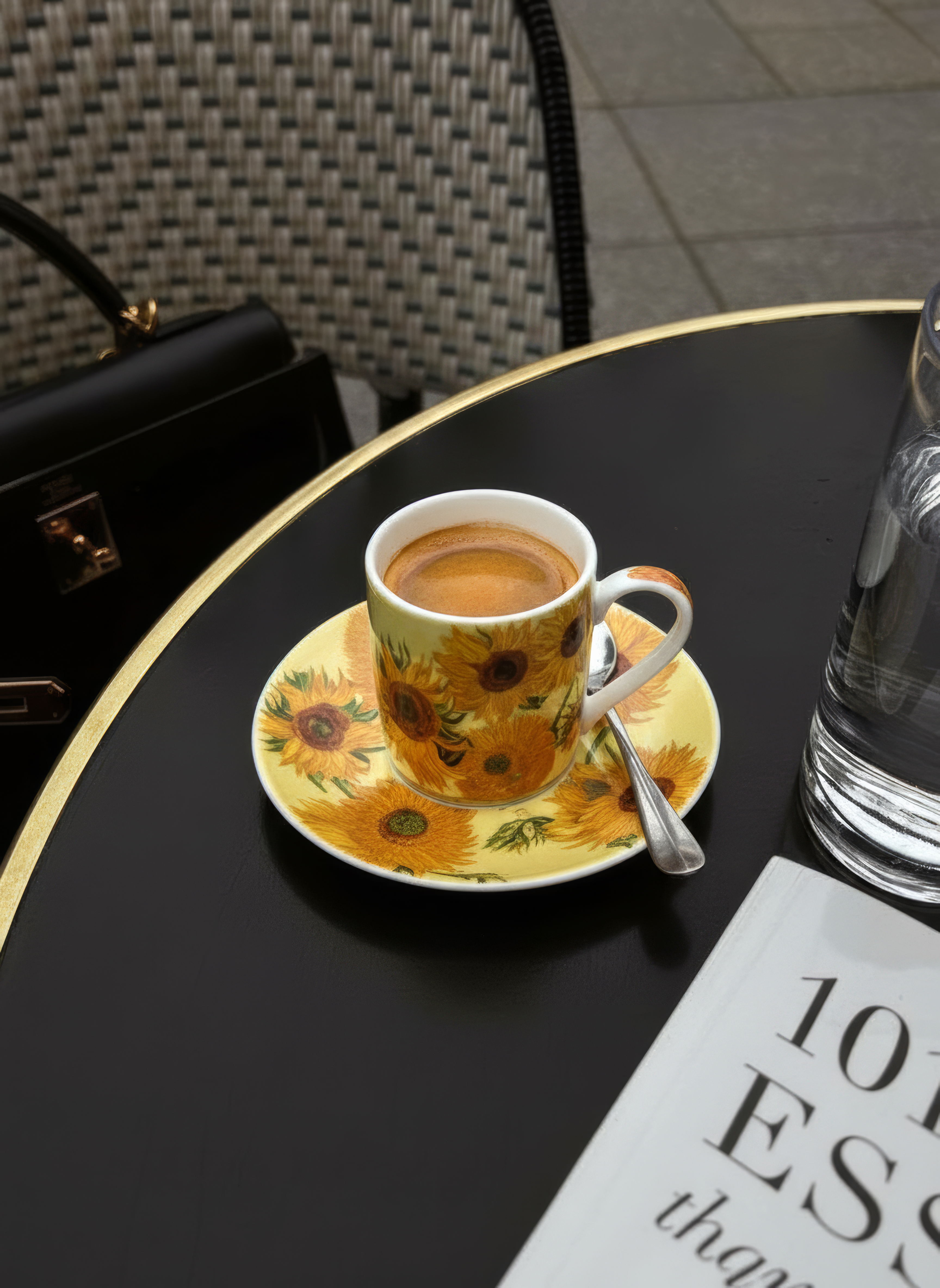 Porcelain Espresso Set of 2 Sunflowers Vincent van Gogh – lifestyle outdoor terrace coffee | ArtyGifts
